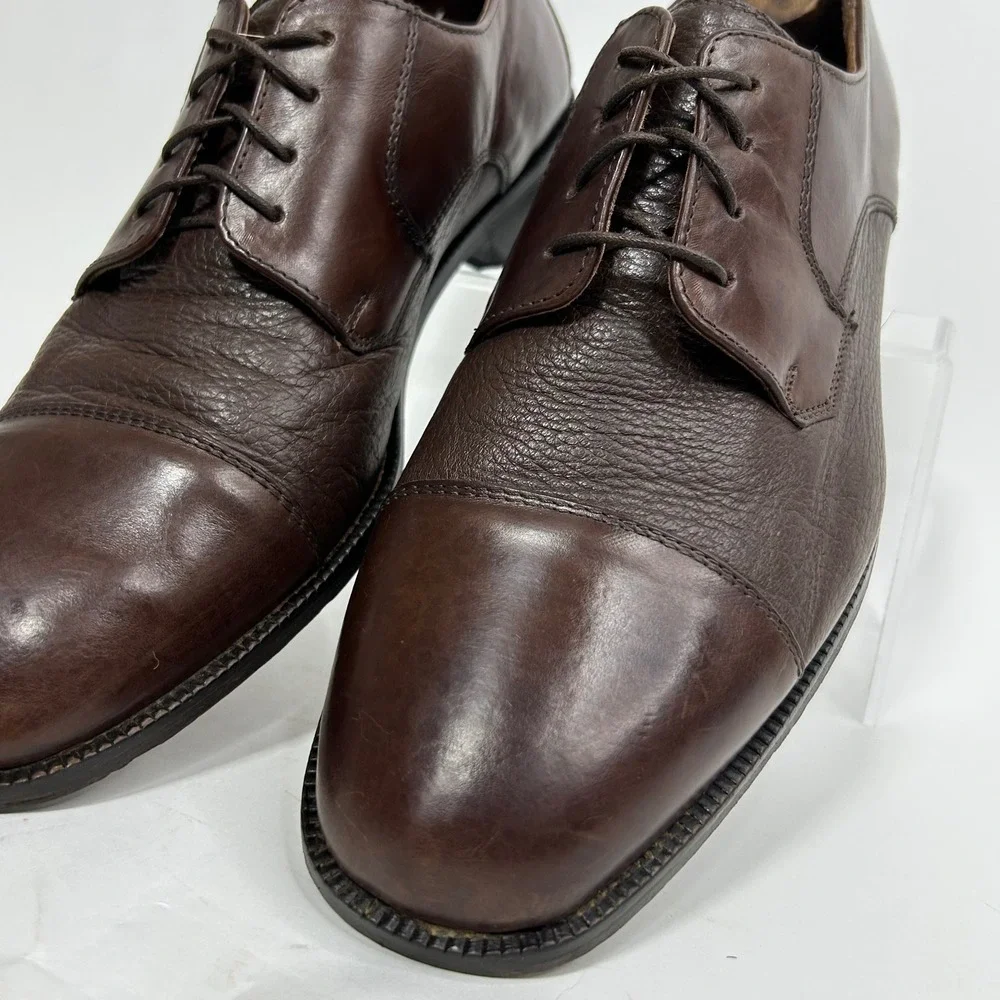 Bruno Magli Mens Dark Brown Leather Cap Toe Oxford Shoes Made in Italy 4388 9.5‎